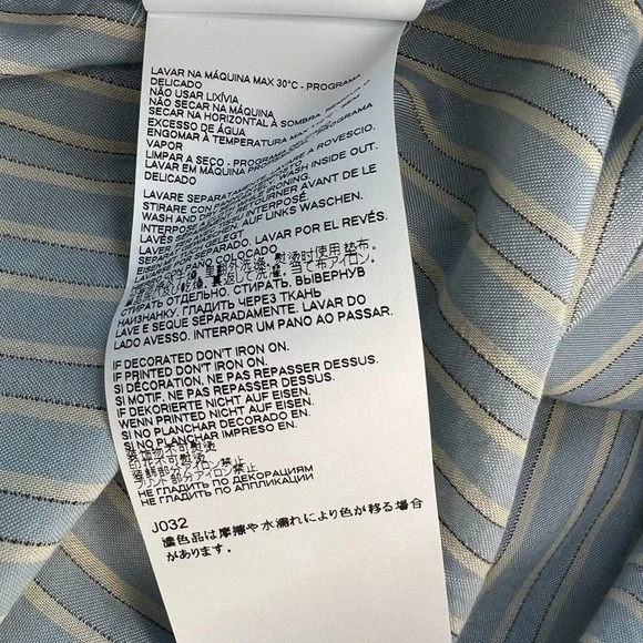 Maison Margiela Blue Pinstriped Band Collar Men’s Long Sleeve Button Up Shirt - Picture 10 of 11